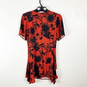 ASOS Designs Red Black Floral Short Sleeves Keyhole Front Back Zipper Dress 6